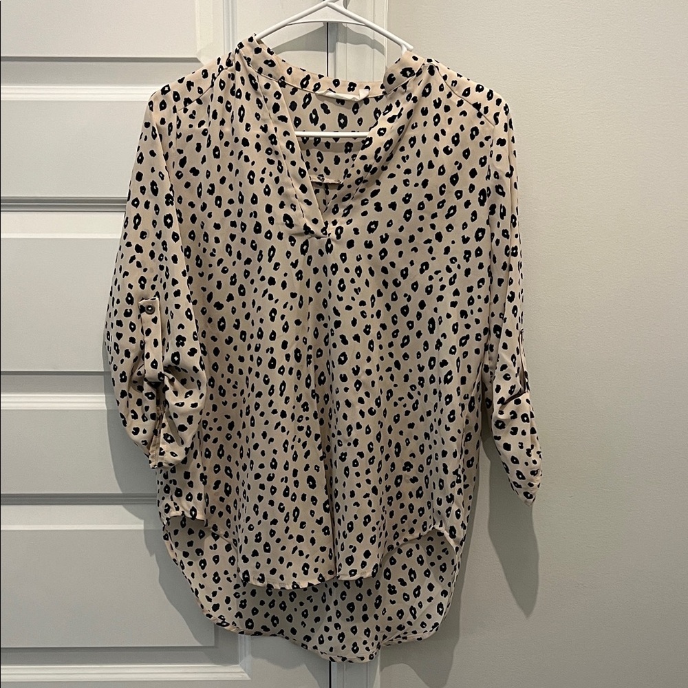 Lush Tan and Black Leopard Print Blouse